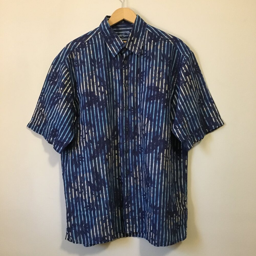 Bugatchi Uomo Tie Dye Tropical Floral Viscose Resort Shirt Large L